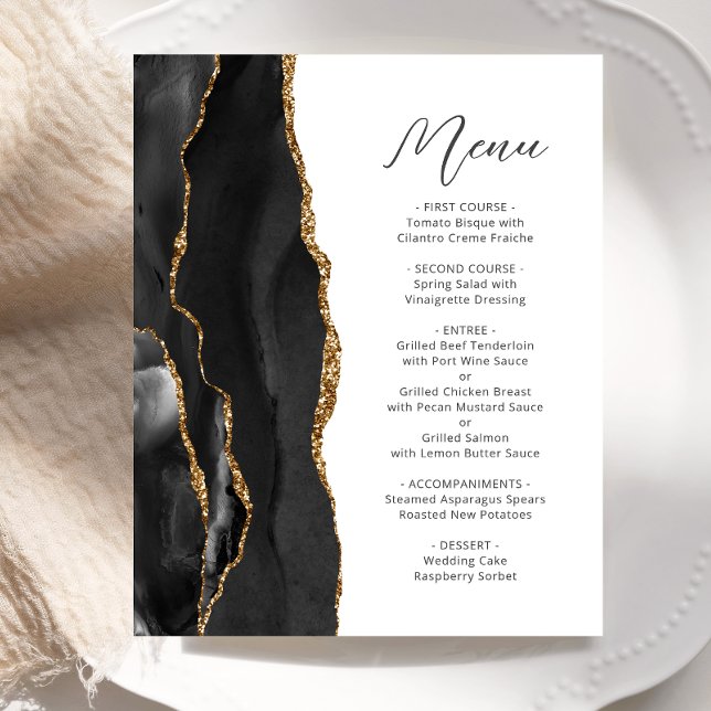 Menu de Casamento de Script Agate Dourado Preto do (Criador carregado)