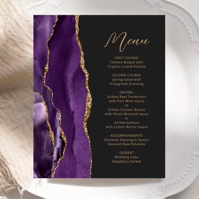 Menu de Casamento de Script Agate Dourado Roxo de  (Criador carregado)