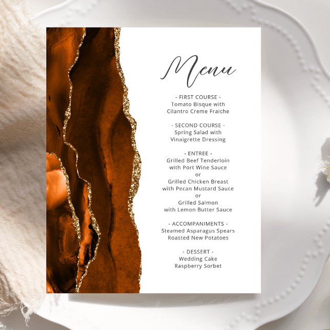 Menu de Casamento de Script Agate Laranja Dourado  (Criador carregado)