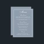 Menu de Casamento de Script Branco Azul Elegante D<br><div class="desc">Uma maneira elegante de mostrar aos seus convidados as opções do menu. Em azul empoeirado com escrevendo branco. Uma fonte elegante de casamento de script foi combinada com um estilo moderno, com uma fonte de todos os bonés criando um cardápio de casamento na moda, mas amigável. Foi alocado um amplo...</div>
