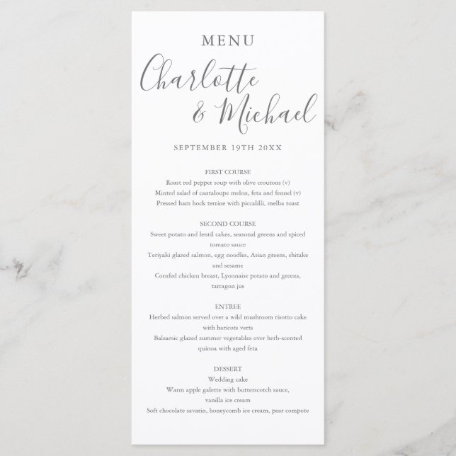 Menu de Casamento de Script de Assinatura Elegante (Frente)