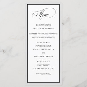 Menu de Casamento de Script de Caligrafia Elegante