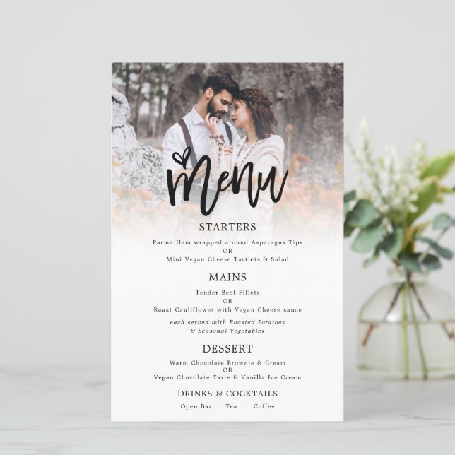 Menu de Casamento de Script de Foto do Orçamento (Em pé/Frente)