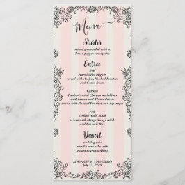 Menu de Casamento de Script de Stripes Rosa Orname