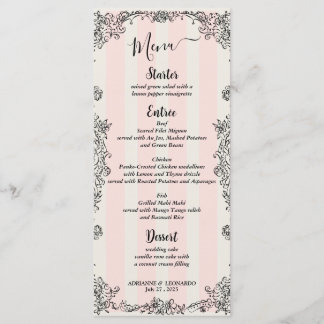 Menu de Casamento de Script de Stripes Rosa Orname