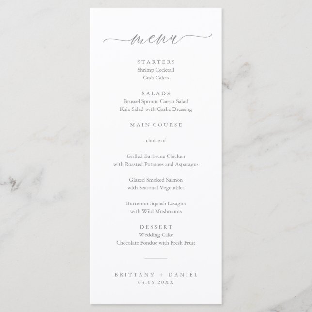 Menu de Casamento de Script Elegante Moderno (Frente)
