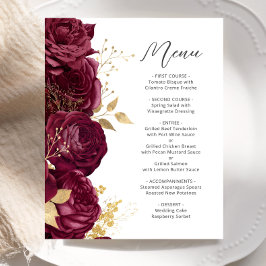 Menu de Casamento de Script Floral Dourado da Bord