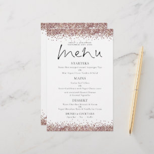 Menu de Casamento de Script Glitter Dourado do Ros
