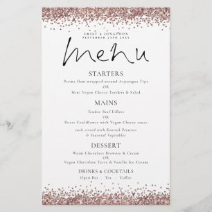 Menu de Casamento de Script Glitter Dourado Rosa d