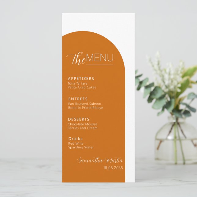 Menu de Casamento de Script Minimal Terracotta Boh (Em pé/Frente)