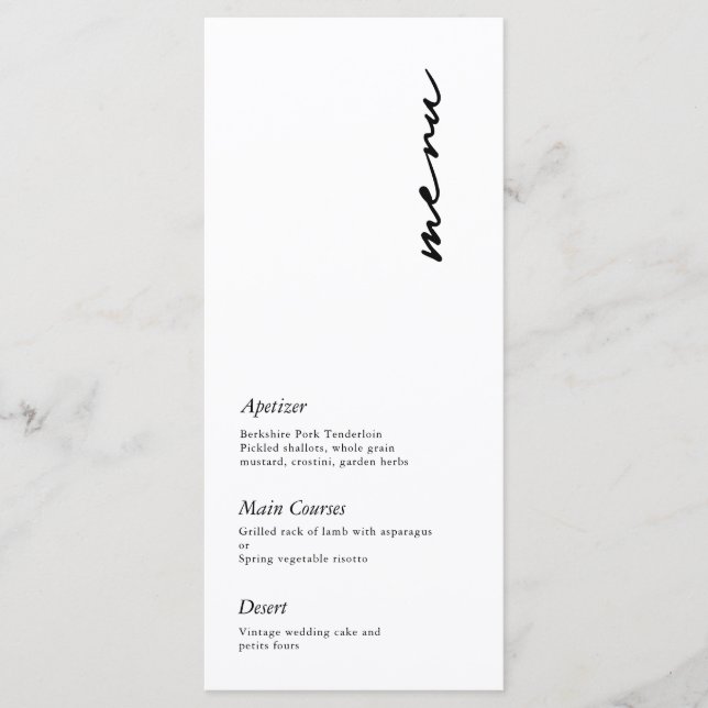 Menu de Casamento de Script Minimalista Moderno (Frente)