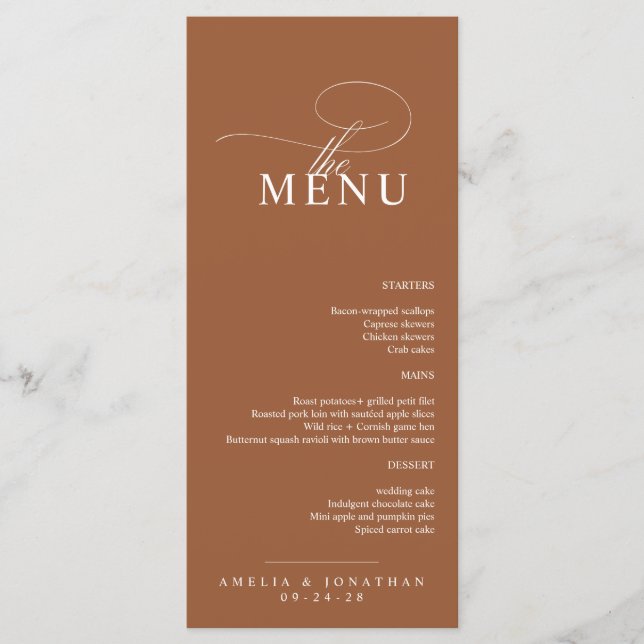 Menu de Casamento de Script Minimalista Moderno El (Frente)