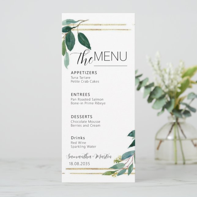 Menu de Casamento de Script Mínimo Greenery (Em pé/Frente)