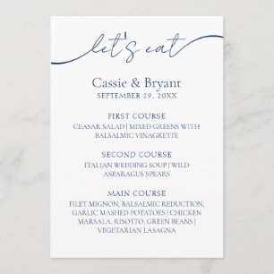 Menu de Casamento de Script Moderno Azul-Marinho M