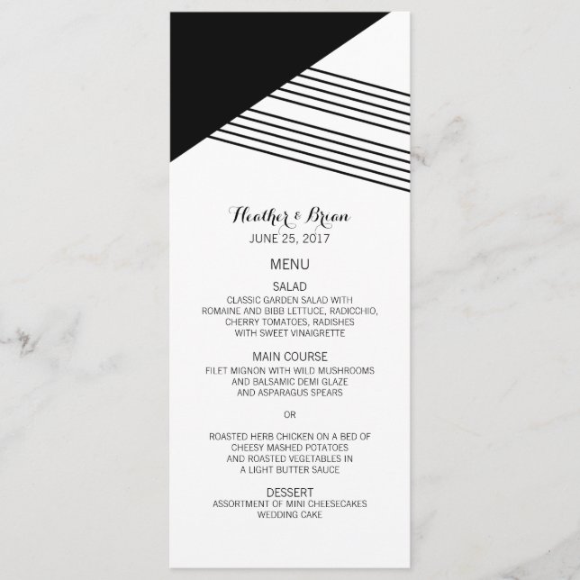 Menu de Casamento de Stripe Geométrica Branca Pret (Frente)