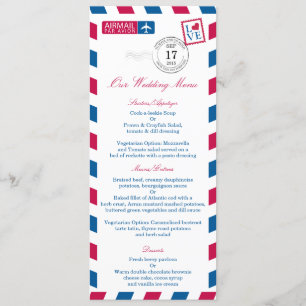 Menu de Casamento de Stripes Azuis Vermelhas de Ai