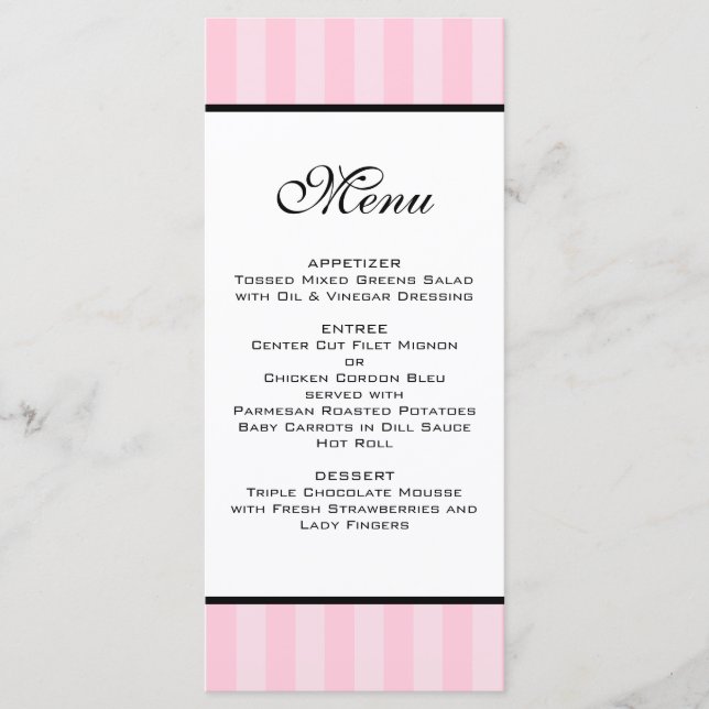 Menu de Casamento de Stripes Rosa (Frente)