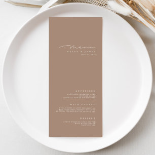 Menu de Casamento de Taupe Escuro Simples Elegante