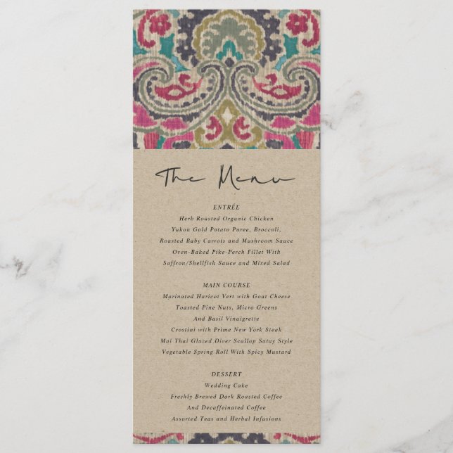 MENU DE CASAMENTO DE TEAL DO IKAT PINK TRIBAL DO K (Frente)