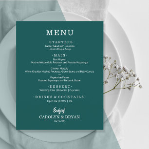 Menu de Casamento de Teal Escuro Simples