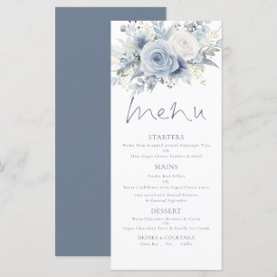 Menu de Casamento de Texto Azul Dusty Florals