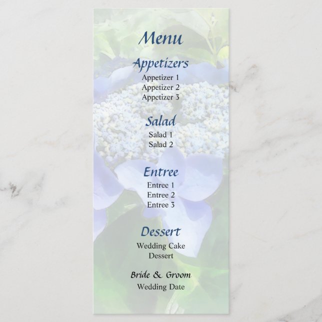 Menu de Casamento de Vamos de Hydrangea Boné de re (Frente)