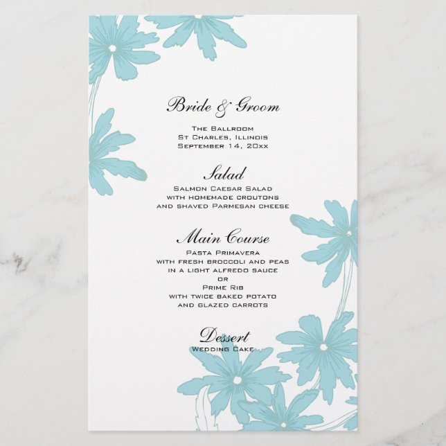 Menu de Casamento de Visitas Azul Claro (Frente)