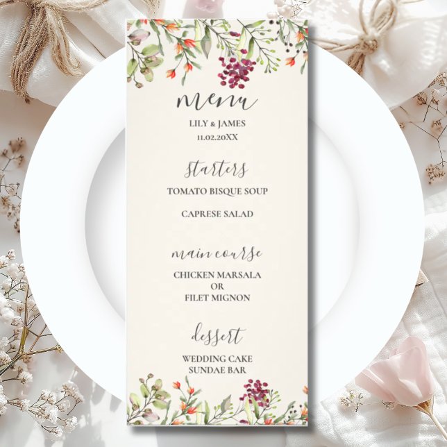 Menu de Casamento de Wildflower Meadow Ecru (Criador carregado)