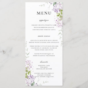 Menu de Casamento Delicado de Lilac Purple Floral
