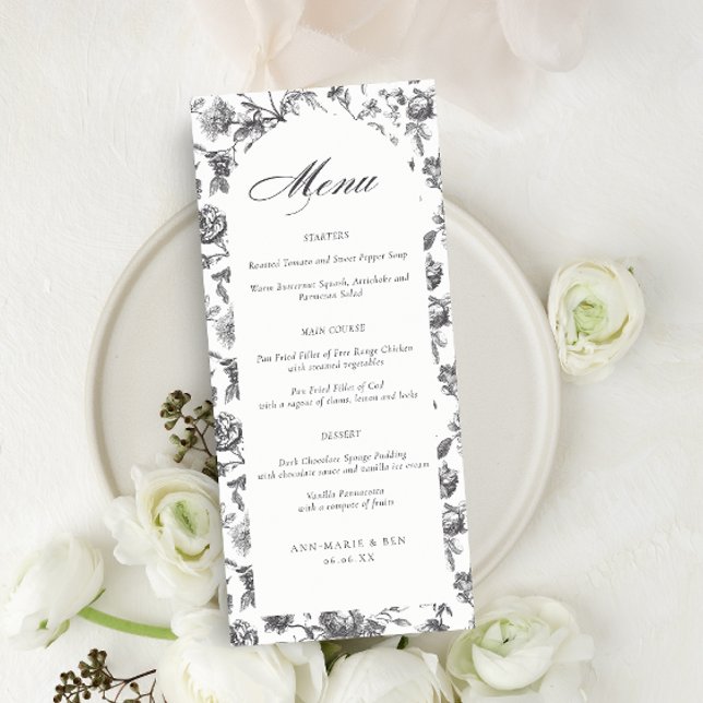 Menu de Casamento do Arch do Script Toile Preto e  (Criador carregado)