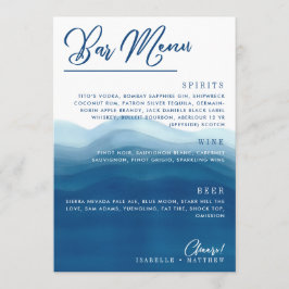 Menu de Casamento do Bar Wave Blue Watercolor