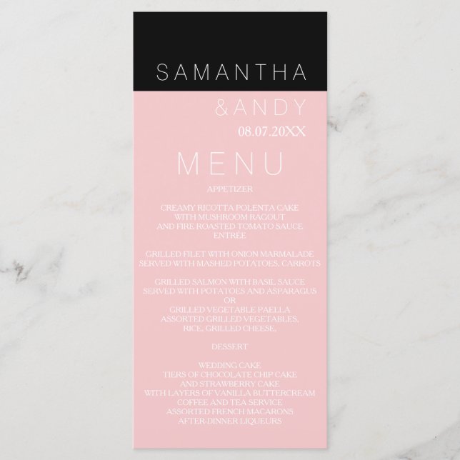 Menu de casamento do bloco de cor rosa rosa person (Frente)