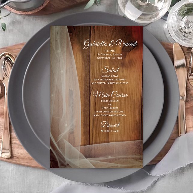 Menu de Casamento do Campo de Véu Bridal e Madeira (Criador carregado)