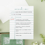 Menu de Casamento do Cartão de Saída do Livro da B<br><div class="desc">Vintage Library Book Check Out Card Wedding Menu - Capture a nostalgia de uma era ignorada com nosso cartão Vintage Library Type Wedding Menu. Projetado para se assemelhar a um cartão clássico da biblioteca, este cartão de cardápio único e encantador trará o tom perfeito para o seu casamento temático. Personalize...</div>