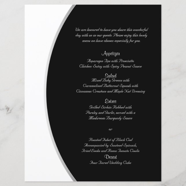 Menu de Casamento do Círculo Moderno Branco Negro  (Frente)
