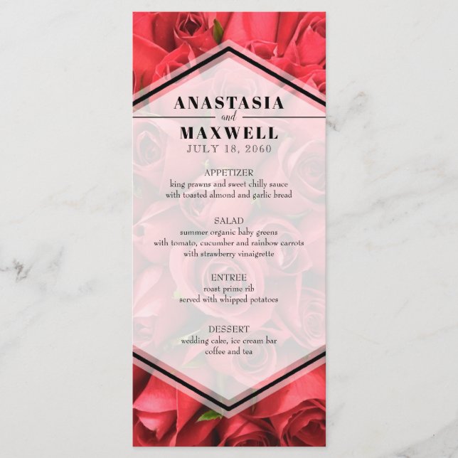 Menu de Casamento do Classy Elegant Rosa vermelha (Frente)