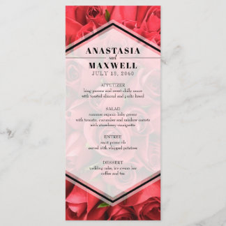 Menu de Casamento do Classy Elegant Rosa vermelha