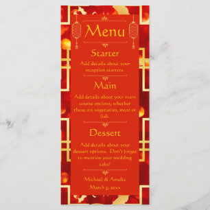 Menu de Casamento do Dragão Vermelho e Dourado