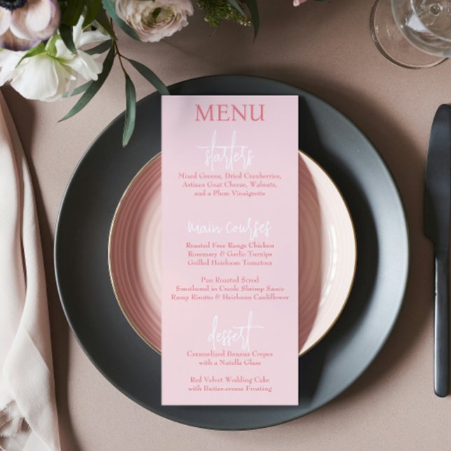 Menu de casamento do Espelho Rosa Rosa Elegante (Elegant modern Script Pink Blush wedding Menu)