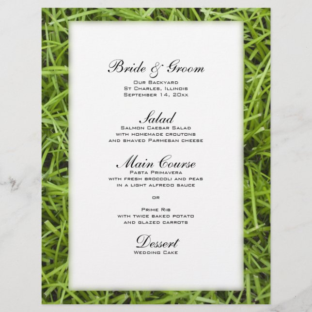 Menu de Casamento do Estaleiro Verde (Frente)