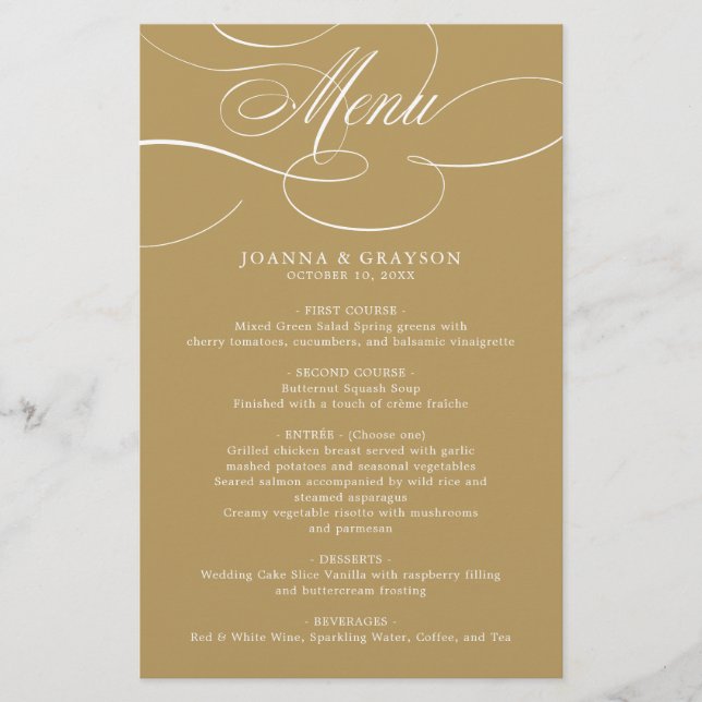 Menu de casamento do eterno ouro da caligrafia mod (Frente)
