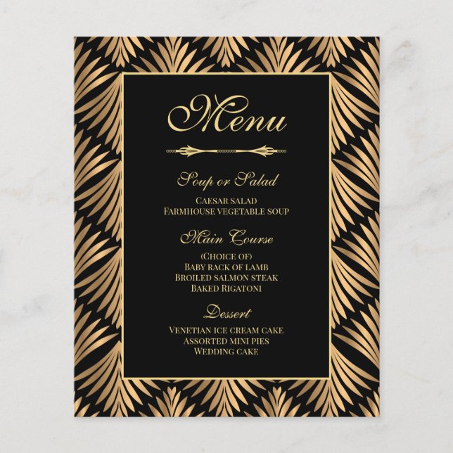 Menu de Casamento do Excelente Negro Dourado Art D (Frente)