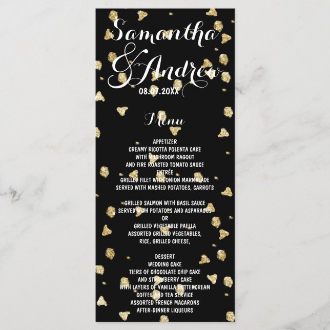 Menu de casamento do faux gold confetti Elegante (Frente)