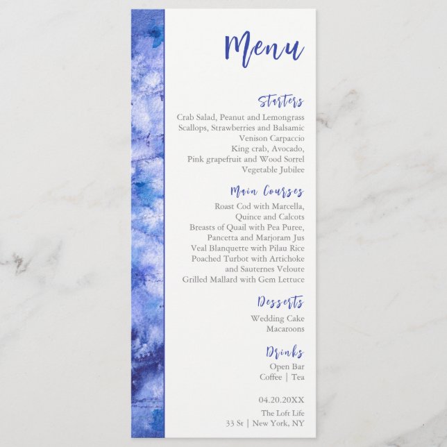 Menu de Casamento do Jardim Azul de inverno (Frente)