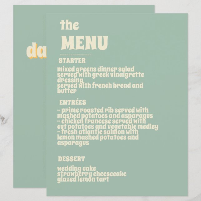 Menu de Casamento do Jardim Botânico de Flores Sel (Frente/Verso)