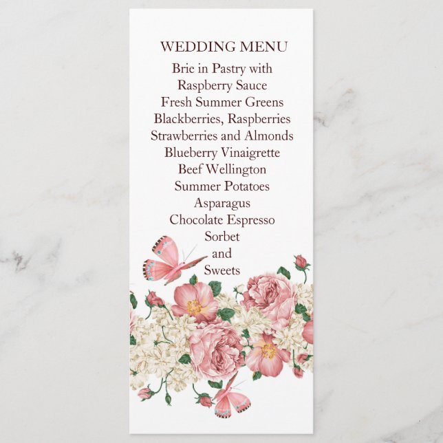 Menu de Casamento do Jardim Floral Rosa-Rosa-Borbo (Frente)