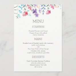 Menu de Casamento do Jardim Floral Watercolor