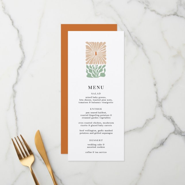 Menu de Casamento do Logotipo Floral Retroativo (Frente/Verso In Situ)
