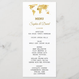 Menu de Casamento do Mapa do Mundo Dourado Elegant