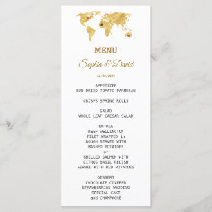 Menu de Casamento do Mapa do Mundo Dourado Elegant